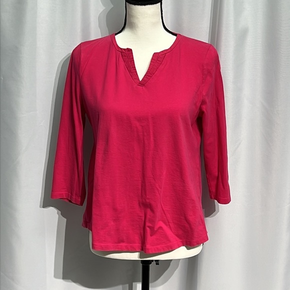 Talbots Petites Fuchsia Split Neck 3/4 Sleeve Shirt - medium petite - Picture 1 of 9